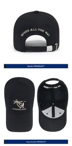 Detail view of the embroidered tropical palm tree design and adjustable metal buckle on cap