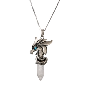 Collana testa di drago vintage con cristallo esagonale chiaro e occhio di gemma blu