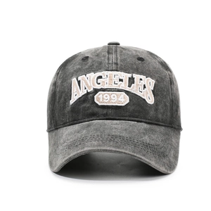 Vintage washed dark grey baseball cap with cream Angeles 1994 embroidery and curved brim