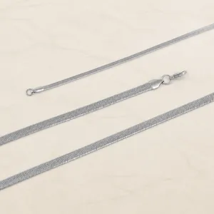 Detailsicht der silbernen flachen Schlangenkette aus Edelstahl mit Karabinerverschluss