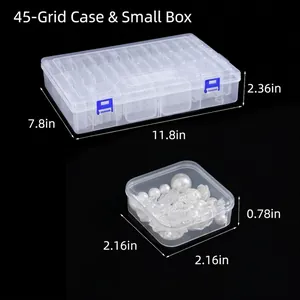 45-grid transparent PP plastic organizer box with individual 5.5cm inner bead containers