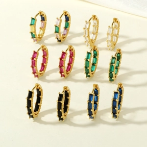 Minimalist 18K gold plated hoop earrings with vibrant colorful cubic zirconia in six colors
