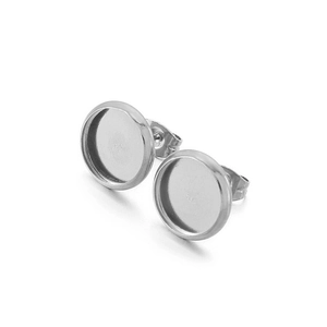Polished silver stainless steel round stud earring base for DIY jewelry making