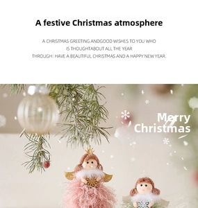 Detailed close-up of Christmas angel dolls with plush skirts and snowflake charms