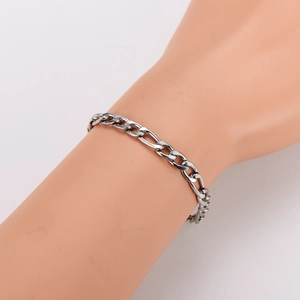 Polished silver stainless steel 3:1 cuban link chain bracelet for men on wrist
