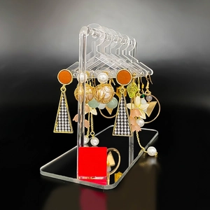 Creative clear acrylic earring display stand with miniature hangers on dark mirror base