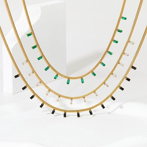 Luxurious layered gold snake chain necklaces with colorful rectangular zircon pendants