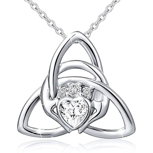 S925 Sterling Silver Celtic Knot Heart Pendant Necklace Women Elegant Jewelry Zirconia Trinity Knot Heart Choker Anniversary Gift