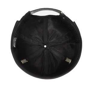 Internal view of black hip hop docker cap with breathable mesh lining and metal buckle