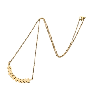 Elegant gold wheat leaf pendant necklace in stainless steel with adjustable O-chain
