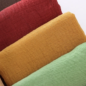 Solid color pleated cotton linen scarf in burgundy, mustard yellow and light green texture