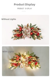 Detailed comparison of Christmas pine cone garland with and without warm LED lighting