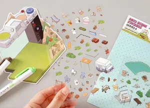 Camping themed PET stickers with cute bear and RV illustrations for scrapbooking
