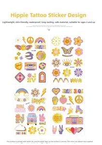 Set mit 4 Hippie-Tattoos mit Regenbogen- und Friedenszeichen für Partys