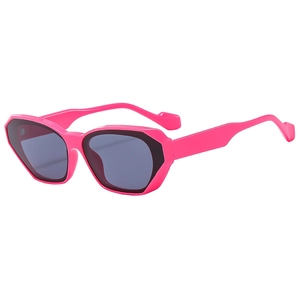 Fashionable square rose pink thick frame sunglasses with dark grey lenses in 45-degree view