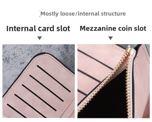 Internal structure of pink long wallet showing card slots and zipper pocket