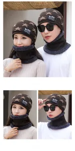 Conjunto de gorro de punto de invierno y bufanda con estrellas y forro polar