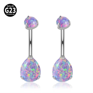 Paio di piercing ombelico in titanio G23 con opale a goccia viola e zirconi luminosi