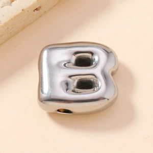 Polished silver 3D bubble letter B pendant in stainless steel for DIY jewelry making