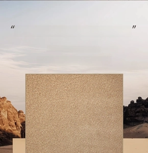 Detailed close-up of earth-tone sisal-look woven rug texture with rock landscape background