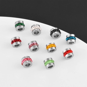 Colorful rhinestone stainless steel large hole beads for DIY jewelry making and bracelets