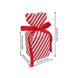 Detailed size specifications for red striped heart top gift box with ribbon