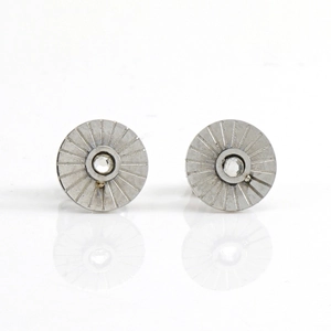 Minimalist 14k gold-plated stainless steel round stud earrings with radial sunburst texture