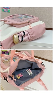 Cute college style pink white ita bag with transparent window, large capacity commuter tote.