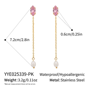 Detail view of pearl tassel earrings showing dimensions 7.2cm length and 3.2g weight