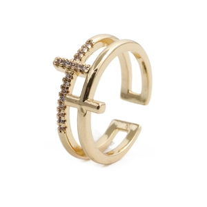 Double Cross Hollow Open Ring Copper Micro Pave Zirconia Adjustable Finger Jewelry For Women Wedding Elegant
