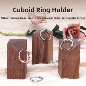 Three-piece walnut wood ring display stand with V-groove for jewelry photography