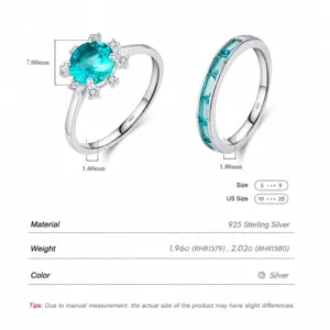 Bague marguerite en argent 925 avec cristal bleu et anneau de diamants empilable