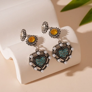 Orecchini A Pendente A Cuore In Lega Con Perla Artificial Imitazione E Perno In Argento Stile Barocco Vintage Per Donne