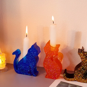 Cat shaped silicone molds for DIY resin candle holders with glitter finish