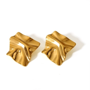 Minimalist 18K gold plated titanium steel earrings with irregular wrinkled texture