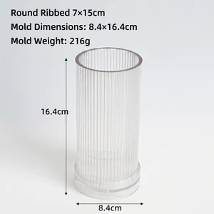 Detailed view of cylindrical ribbed candle mold with 7x15cm inner dimensions