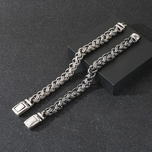 Detail view of vintage twisted steel bracelet with antique silver finish and clasp
