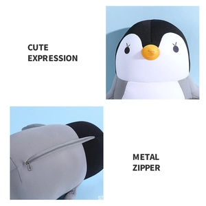 Two-in-one penguin plush toy and U-shaped neck pillow with foam particles and metal zipper