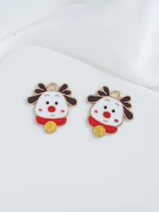 Detail of cartoon reindeer enamel charms with red scarf for DIY jewelry making