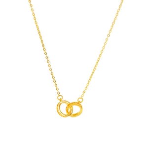 24K gold plated interlocking double ring necklace with dragon scale texture and polished finish