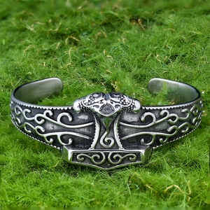 Nordic Viking Thor's Hammer stainless steel open bangle with vintage Celtic pattern