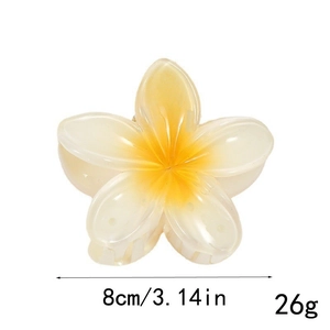 Detail view of flower hair clip with dimensions 8cm 3.14in and weight 26g info