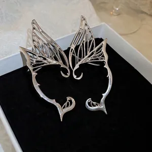 Gothic butterfly elf ear cuff earrings in silver hollow metal design for women