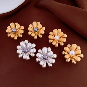 Flower Artificial Pearl Stud Earrings With 925 Sterling Silver Earring Post Alloy Imitation Artificial Pearl Retro Floral Jewelry For Women