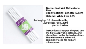 Set of 10 white wax core nail art dotting pencils for picking up rhinestones and gems