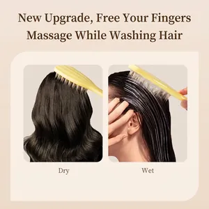 Ginkgo leaf silicone scalp massager brush for wet and dry hair care with long handle