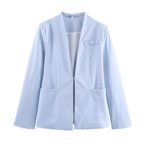 Blazer da donna slim fit azzurro senza risvolto per un look casual ed elegante