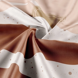Detailed macro view showing the smooth satin fabric texture and modern abstract wavy patterns