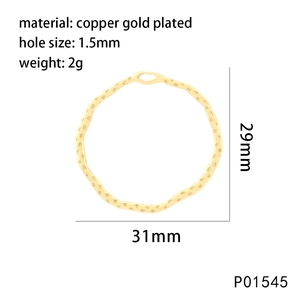 Detail of 29x31mm gold plated copper irregular oval ring with 1.5mm hole for jewelry making