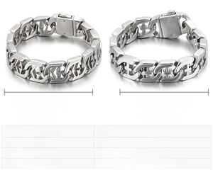 Comparison of two sizes of punk cross hollow steel bracelets with dimensions and weight